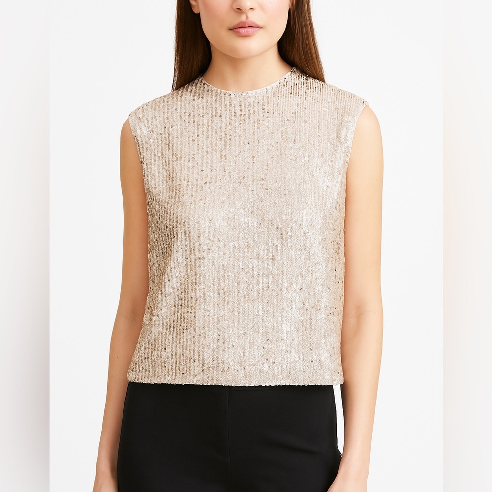 Calvin Klein Champagne Color Sleeveless Sequined Top Small Night Out Party